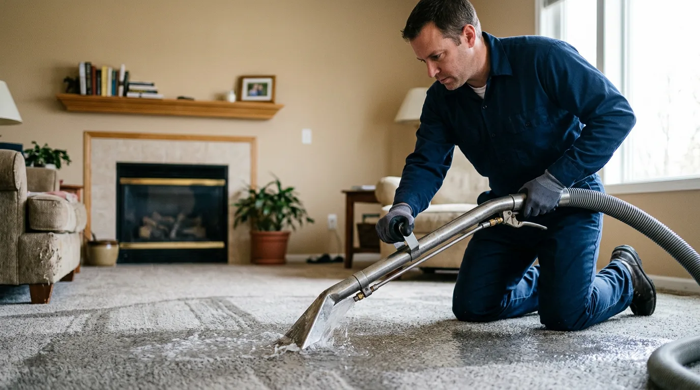 Water damage restoration technician working near La Prairie, IL
